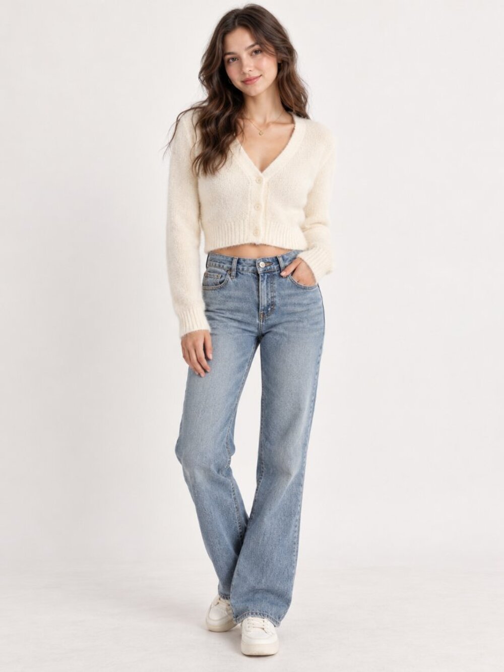 Urban Outfitters Fuzzy Cropped Cardigan Cream Chenille Sweater XS